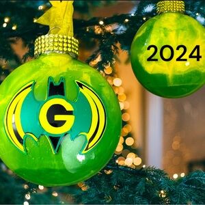 Christmas Tree Ornament, Handmade Vinyl, Acrylic Marble Tye Dye Green/Yellow